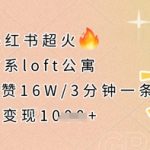 小红书超火的治愈系loft公寓，单条作品点赞16W，3分钟一条，单日变现数张