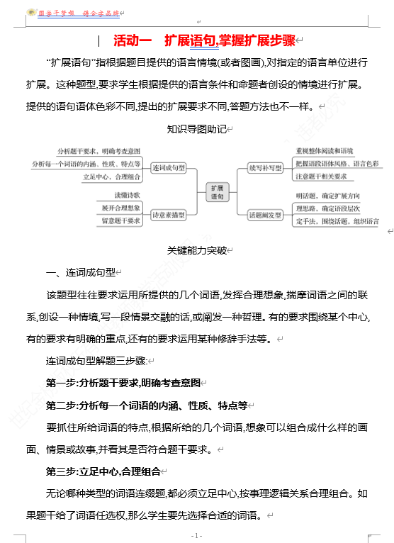 2026版《高中全程复习方略》 语文 强基版 专题七　第三节　第8讲　活动一　扩展语句,掌握扩展步骤