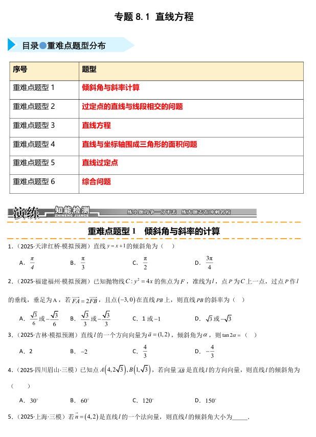 2026《高考数学•一轮复习重点难点题型》精练 专题8.1 直线方程(六类重难点题型精练)