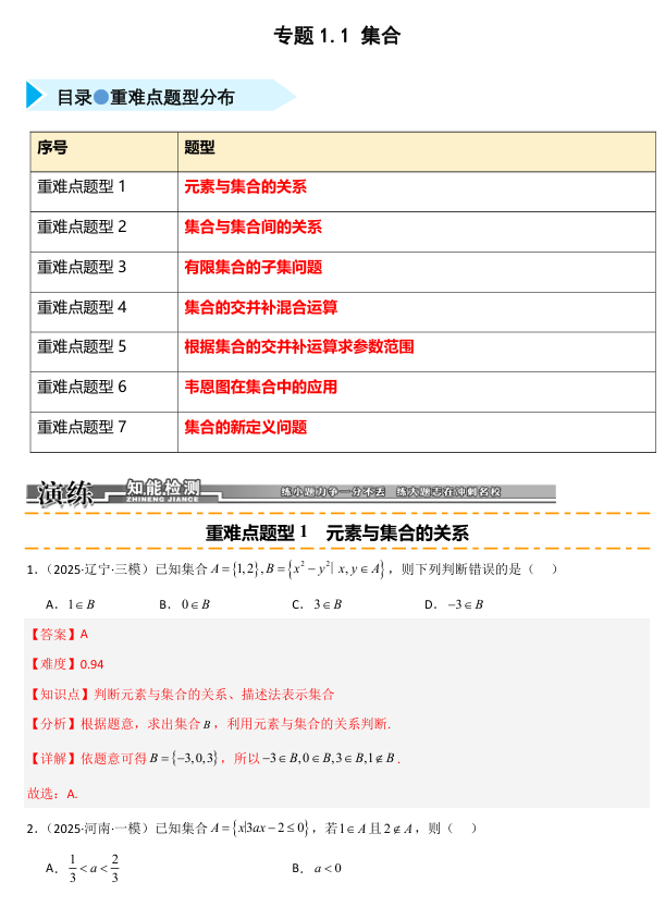 2026《高考数学•一轮复习重点难点题型》精练 专题1.1 集合(七类重难点题型精练)