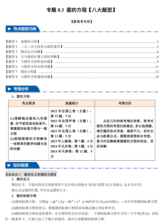 2026年高考数学一轮复习【举一反三】专练（新高考专用）专题练系列 8.3 圆的方程【八大题型】