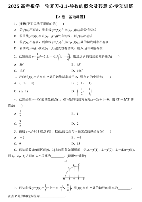 2025届高考数学一轮复习-导数的概念及其意义专项训练