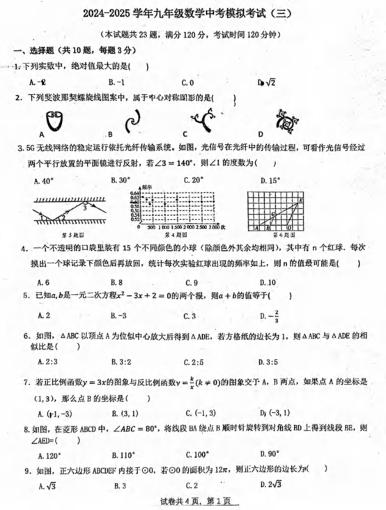 2025年广东省江门市蓬江区省实学校中考三模数学试题