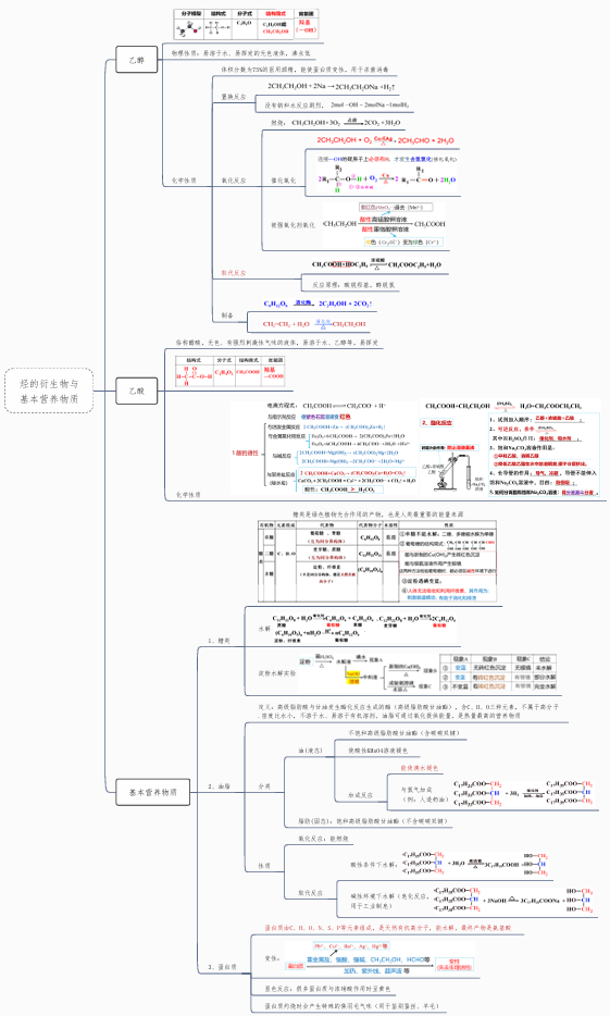 2026版高中《思维导图》高考复习（必修1+2）（化学）烃的衍生物与基本营养物质- 高中化学复习思维导图（新教材专用）