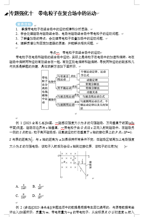 2025年高考物理二轮复习：专题强化十带电粒子在复合场中的运动（课件 导学案）