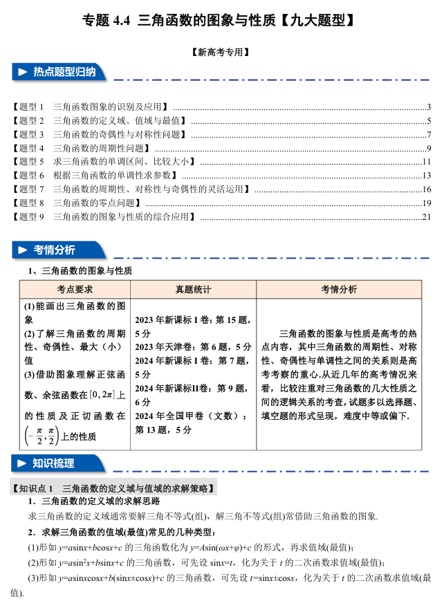 2026年高考数学一轮复习【举一反三】专练（新高考专用）专题练系列 4.4 三角函数的图象与性质【九大题型】