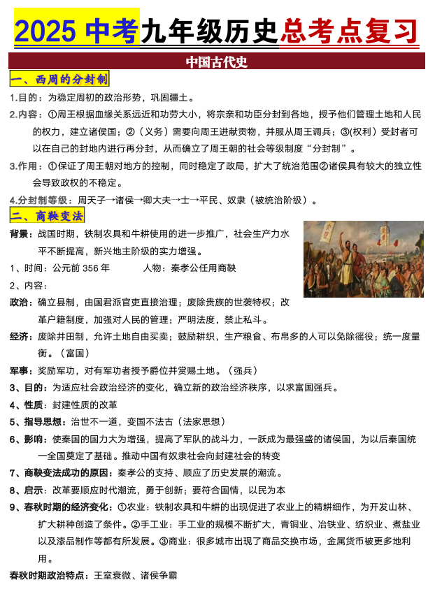 2025中考九年级历史总考点复习