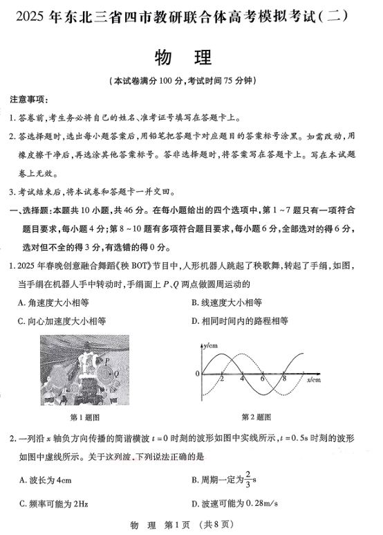 2025年东北三省四市教研联合体高考模拟试题（二）物理
