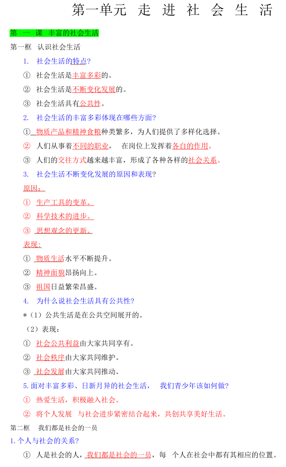2025八上小四门知识点-道法
