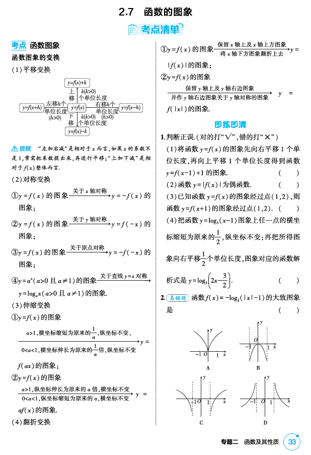 2026《53高考总复习A版》数学 精讲 2 7　函数的图象
