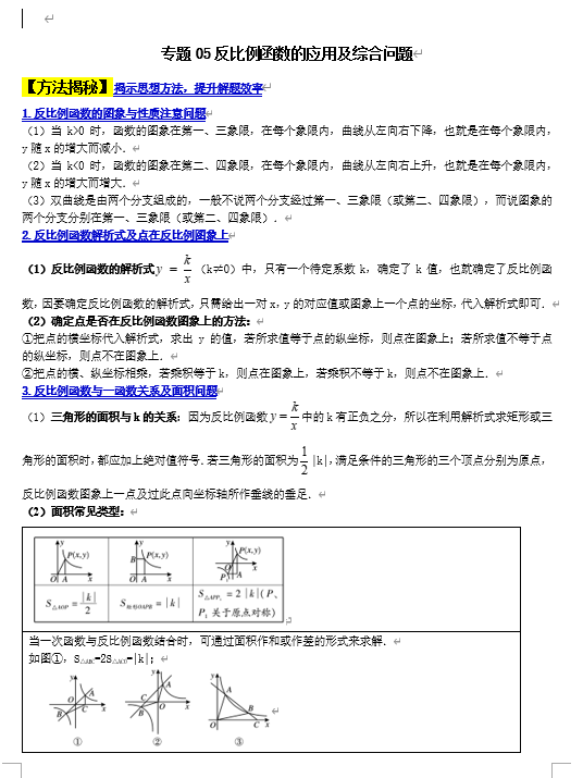 初中数学大题高分秘籍方法解密7个专题 专题05反比例函数的应用及综合问题