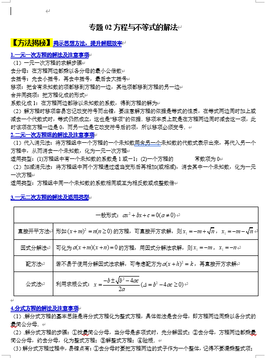 初中数学大题高分秘籍方法解密7个专题 专题01数与式的计算 专题02方程与不等式的解法