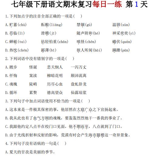 2026七年级下册语文期末复习每日一练（25天）
