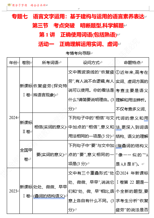 2026版《高中全程复习方略》 语文 强基版 专题七　第三节　第1讲　活动一　正确理解运用实词、虚词