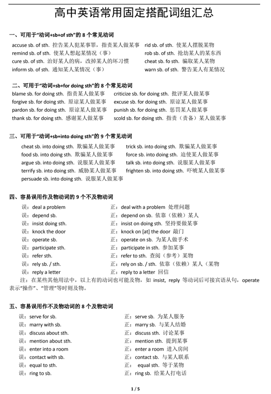 高中英语常用固定搭配词组汇总+(+PDF+版）