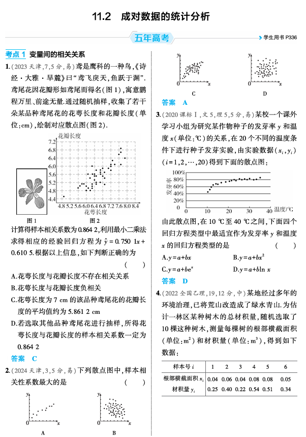 2026《53高考总复习A版》数学 精练册 11 2  成对数据的统计分析
