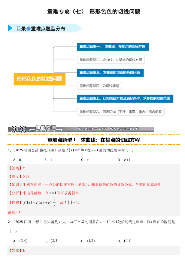 2026《高考数学•一轮复习重点难点题型》精练 重难专攻(七)形形色色的切线问题(六类重难点题型精练) 2026《高考数学•一轮复习重点难点题型》精练 重难专攻(七)形形色色的切线问题(六类重难点题型精练)