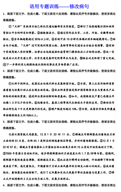 2024届高考语文复习：语用专题训练修改病句