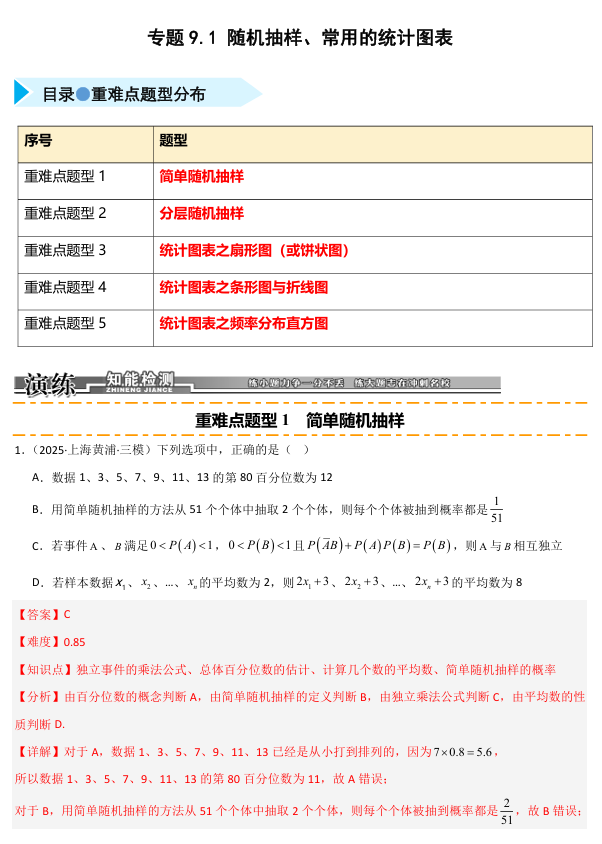 2026《高考数学•一轮复习重点难点题型》精练 专题9.1 随机抽样、常用的统计图表(五类重难点题型精练) 2026《高考数学•一轮复习重点难点题型》精练 专题9.1 随机抽样、常用的统计图表(五类重难点题型精练)