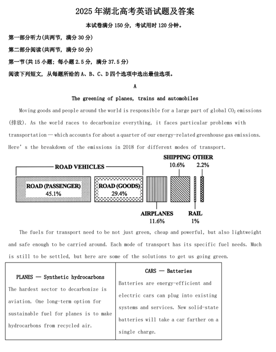2025年湖北高考英语试题及答案