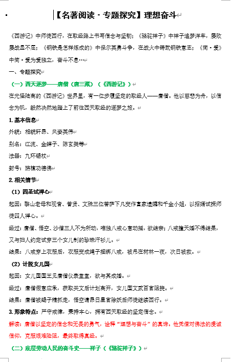 理想奋斗+名著导读专题探究-2025中考语文二轮复习