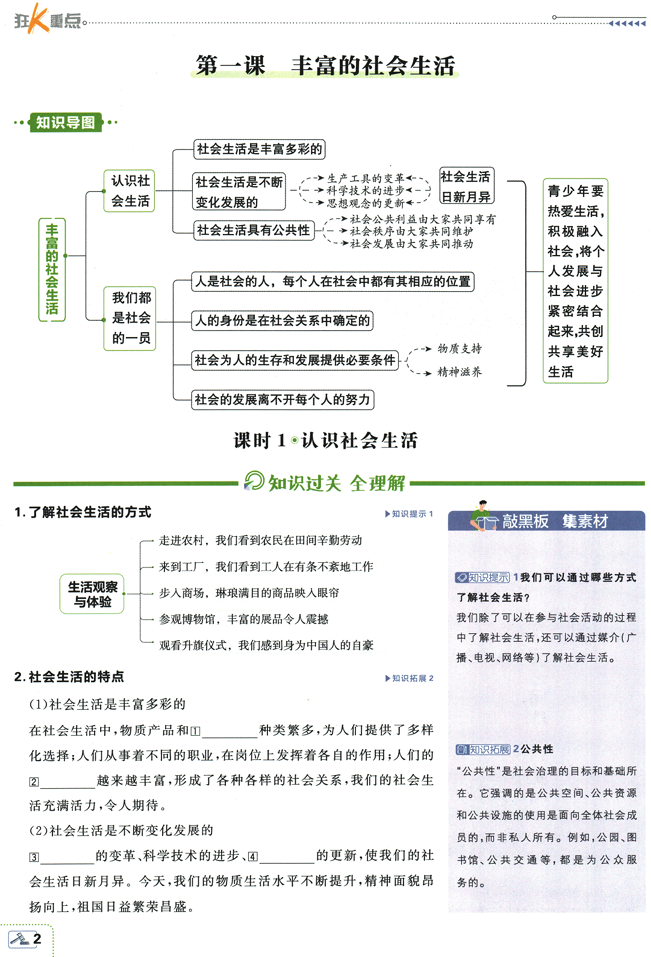 2026版《初中必刷题》道法 RJ  8上 狂K重点