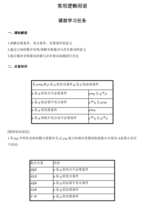 +常用逻辑用语讲义-2026届高三数学一轮复习