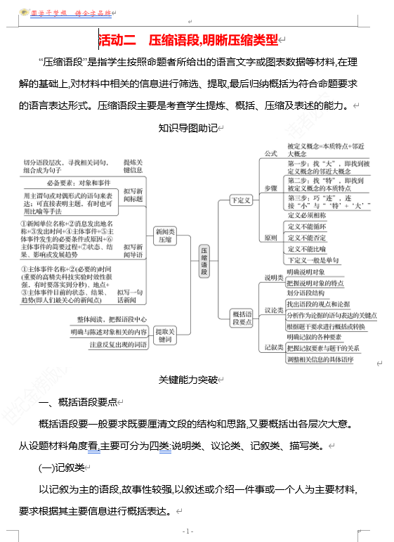2026版《高中全程复习方略》 语文 强基版 专题七　第三节　第8讲　活动二　压缩语段,明晰压缩类型