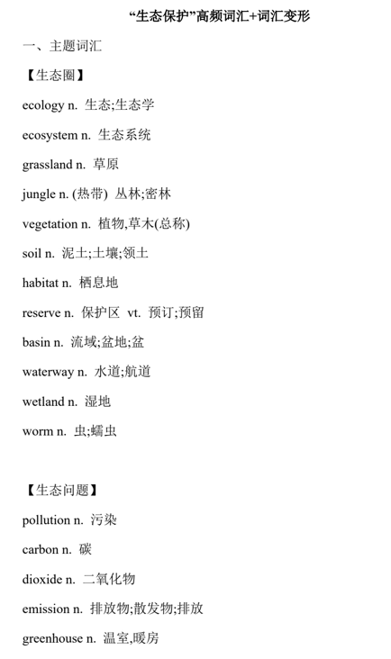 2026届高考英语复习：“生态保护”高频词汇清单+