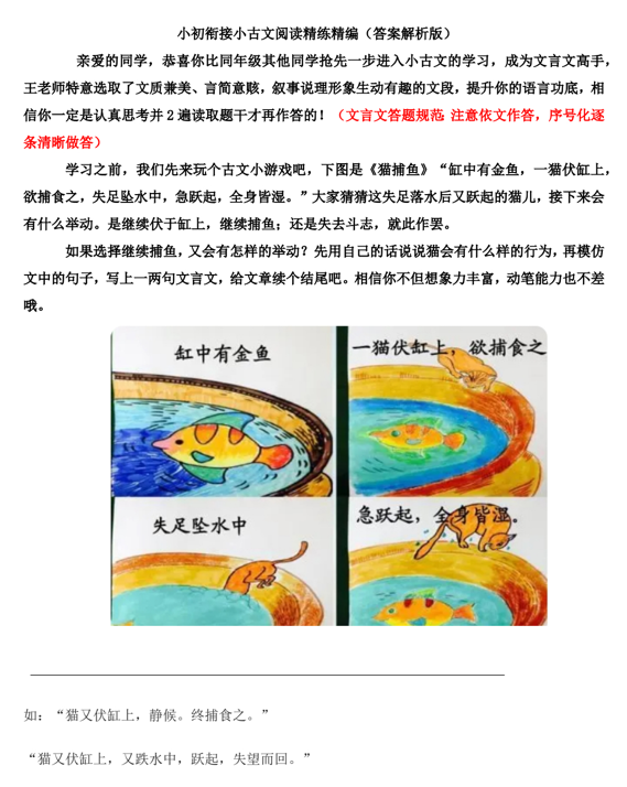 小初衔接小古文阅读精练精编+++71页（知识点）统编版语文六年级下册