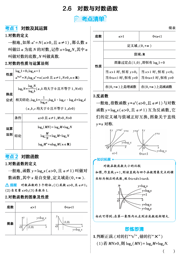 2026《53高考总复习A版》数学 精讲 2 6　对数与对数函数