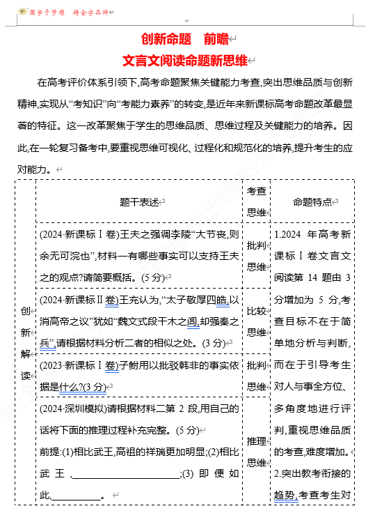 2026版《高中全程复习方略》 语文 强基版 专题四　【创新命题•前瞻】文言文阅读命题新思维