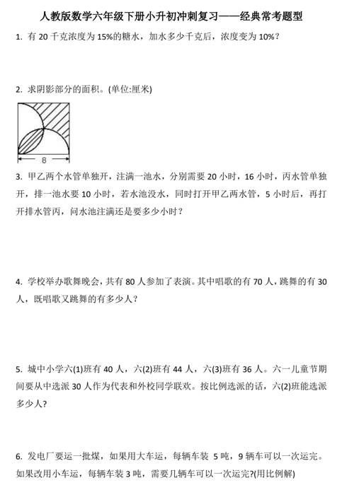 小升初冲刺复习——经典常考题型（应用题）-六年级下册数学人教版
