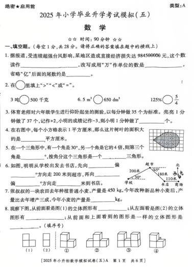 陕西省西安市未央区东兴小学2024-2025学年六年级下学期6月模拟预测数学试题