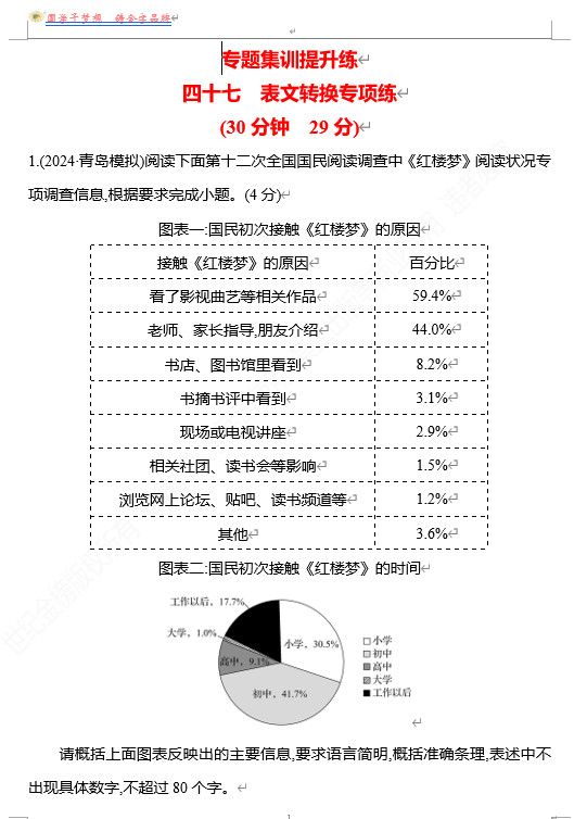2026版《高中全程复习方略》 语文 强基版 专题七　四十七　表文转换专项练