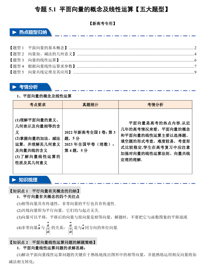 2026年高考数学一轮复习【举一反三】专练（新高考专用）专题练系列 5.1 平面向量的概念及线性运算【五大题型】