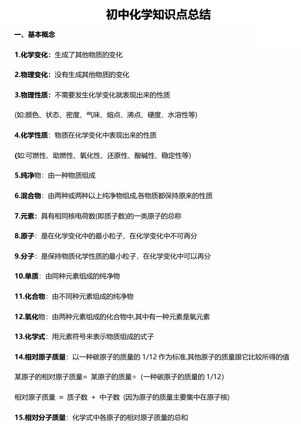 初中化学知识点总结（82页干货资料）