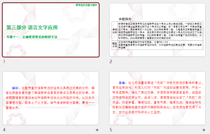 2025年高考语文总复习 语文 第三部分 专题十一 正确使用常见的修辞手法 课件(共77张PPT)