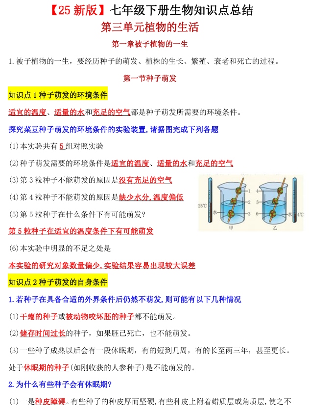 25春七下小四门知识点-生物