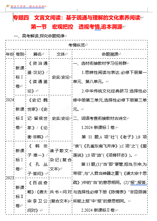 2026版《高中全程复习方略》 语文 强基版 专题四　第一节　宏观把控　透视考情,追本溯源