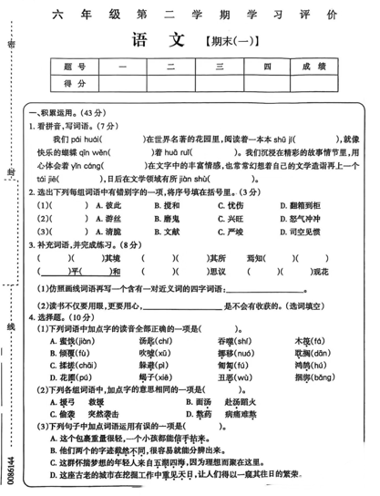 陕西省西安市未央区赵村小学2024-2025学年六年级下学期6月模拟预测语文试题