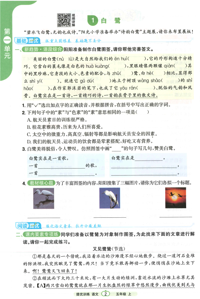 25秋阳光同学课时提优训练语文五年级