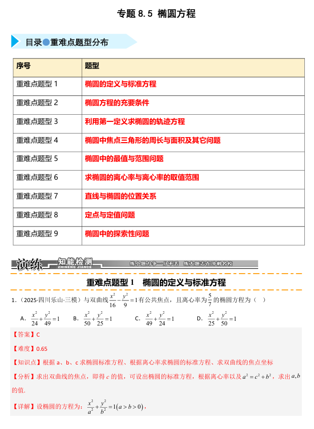 2026《高考数学•一轮复习重点难点题型》精练 专题8.5 椭圆方程(九类重难点题型精练)