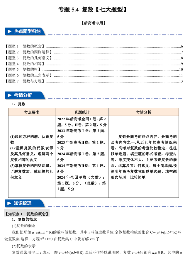 2026年高考数学一轮复习【举一反三】专练（新高考专用）专题练系列 5.4 复数【七大题型】