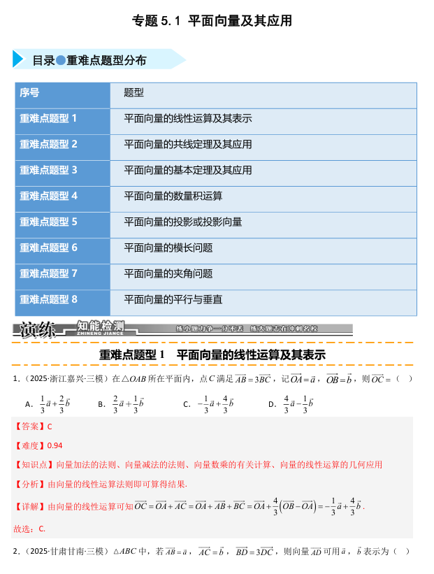 2026《高考数学•一轮复习重点难点题型》精练 专题5.1 平面向量及其应用(八类重难点题型精练)