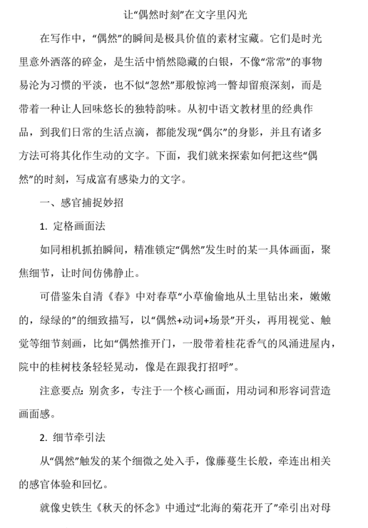 2025年中考语文复习：让“偶然时刻”在文字里闪光+讲义