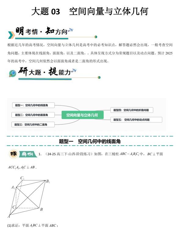 【大题精做】冲刺2025年高考数学大题突破+限时集训（新高考专用）大题03 空间向量与立体几何(5大题型+高分必刷)