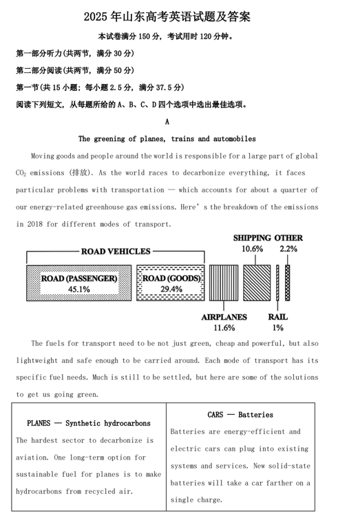2025年山东高考英语试题及答案