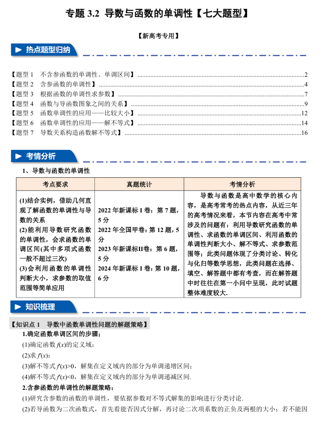 2026年高考数学一轮复习【举一反三】专练（新高考专用）专题练系列 3.2 导数与函数的单调性【七大题型】