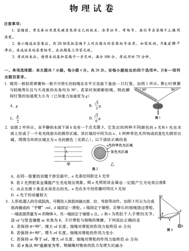 重庆市巴蜀中学2025届高考适应性月考卷（八）物理